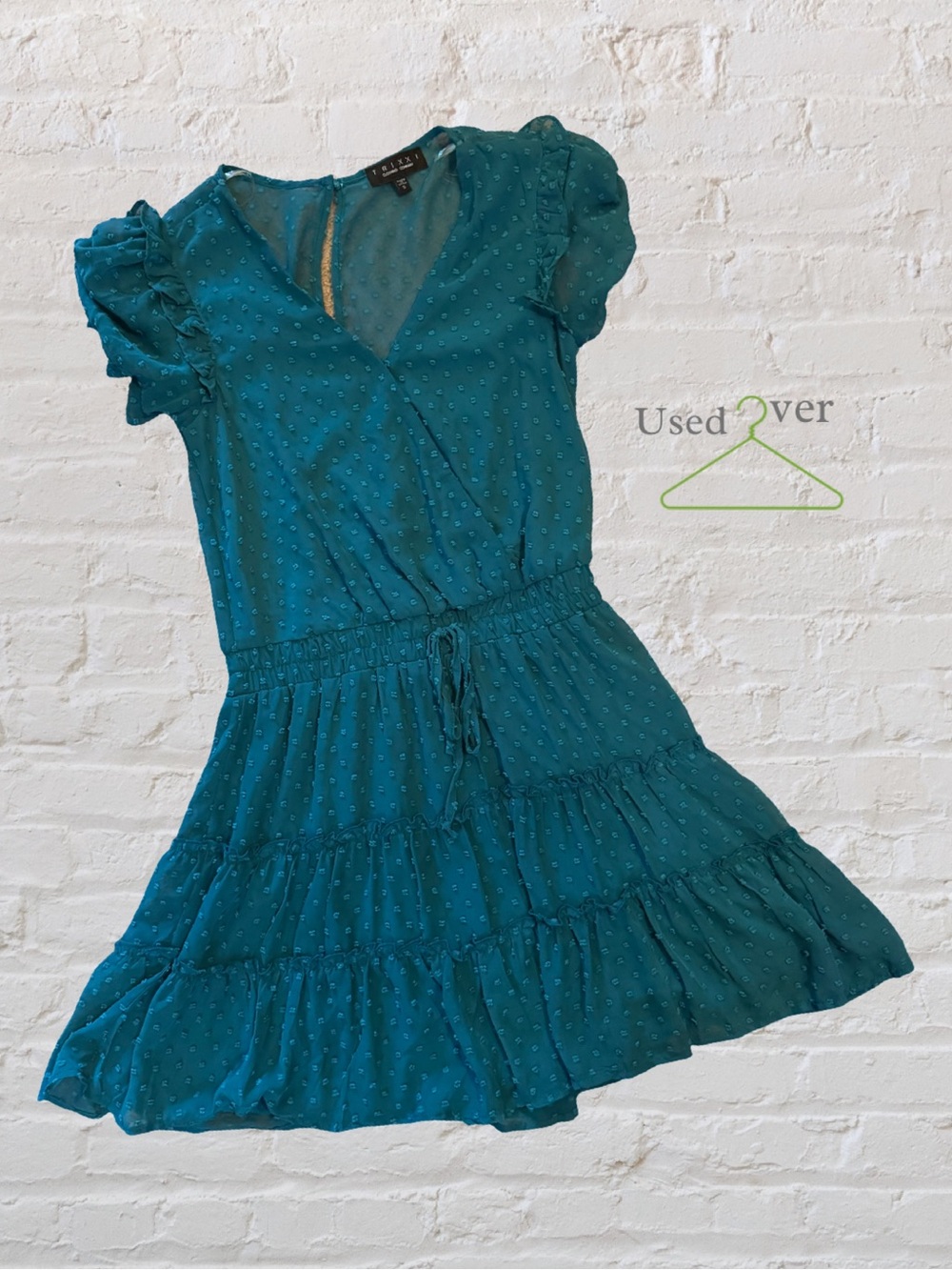 Trixxi Teal Swiss Dot Ruffle Tiered Mini Dress Women’s Size Small